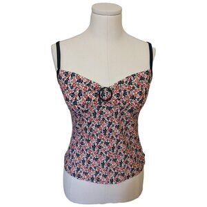 Vintage Nautica Y2K Swimwear Top Floral Red Blue Babydoll Summer Vacay Tank S